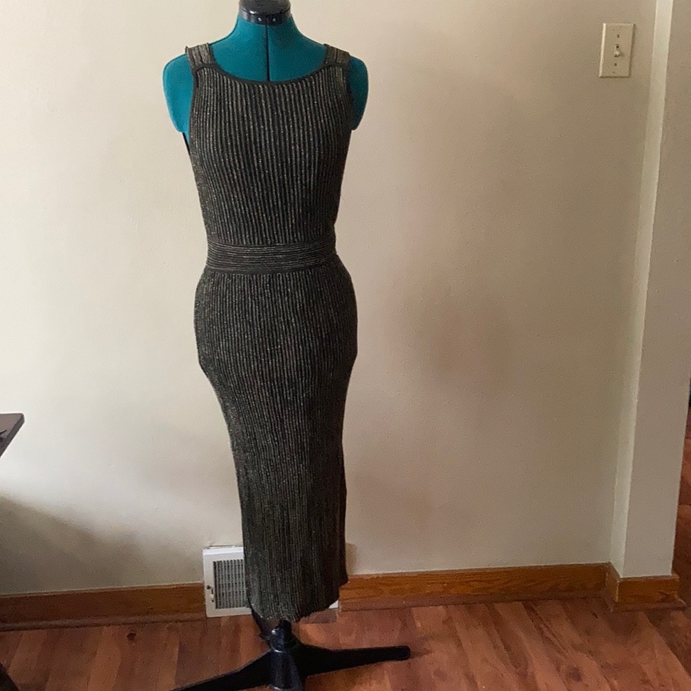 Gold and olive midi dress